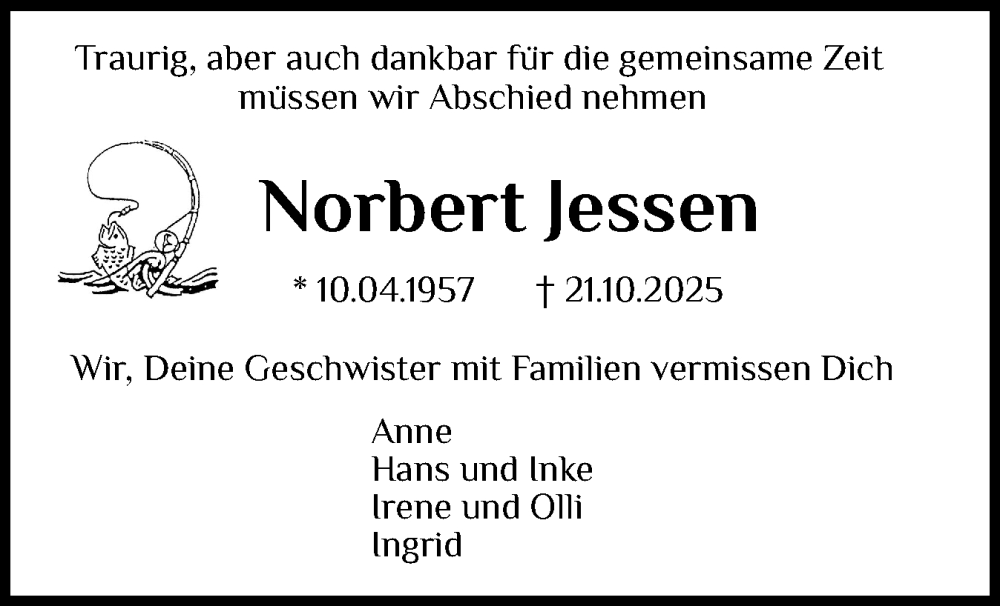  Traueranzeige für Norbert Jessen vom 01.11.2025 aus Flensburger Tageblatt