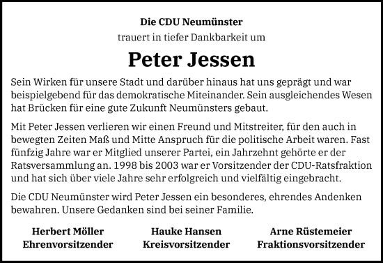 Traueranzeige von Peter Jessen von Holsteinischer Courier