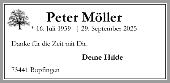 Traueranzeige von Peter Möller von Umschau