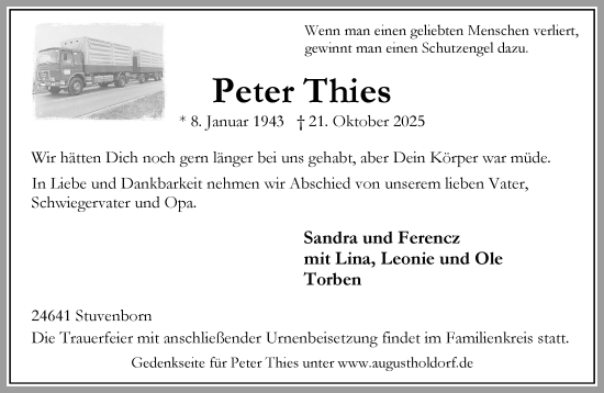 Traueranzeige von Peter Thies von Umschau