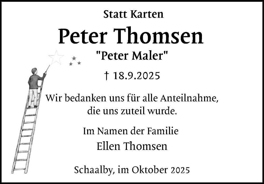  Traueranzeige für Peter Thomsen vom 11.10.2025 aus Schleswiger Nachrichten, Schlei-Bote