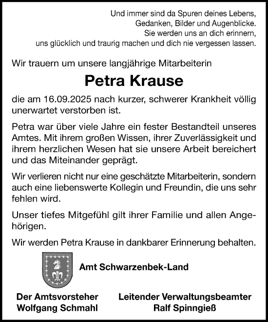 Traueranzeige von Petra Krause von Wochenend Anzeiger
