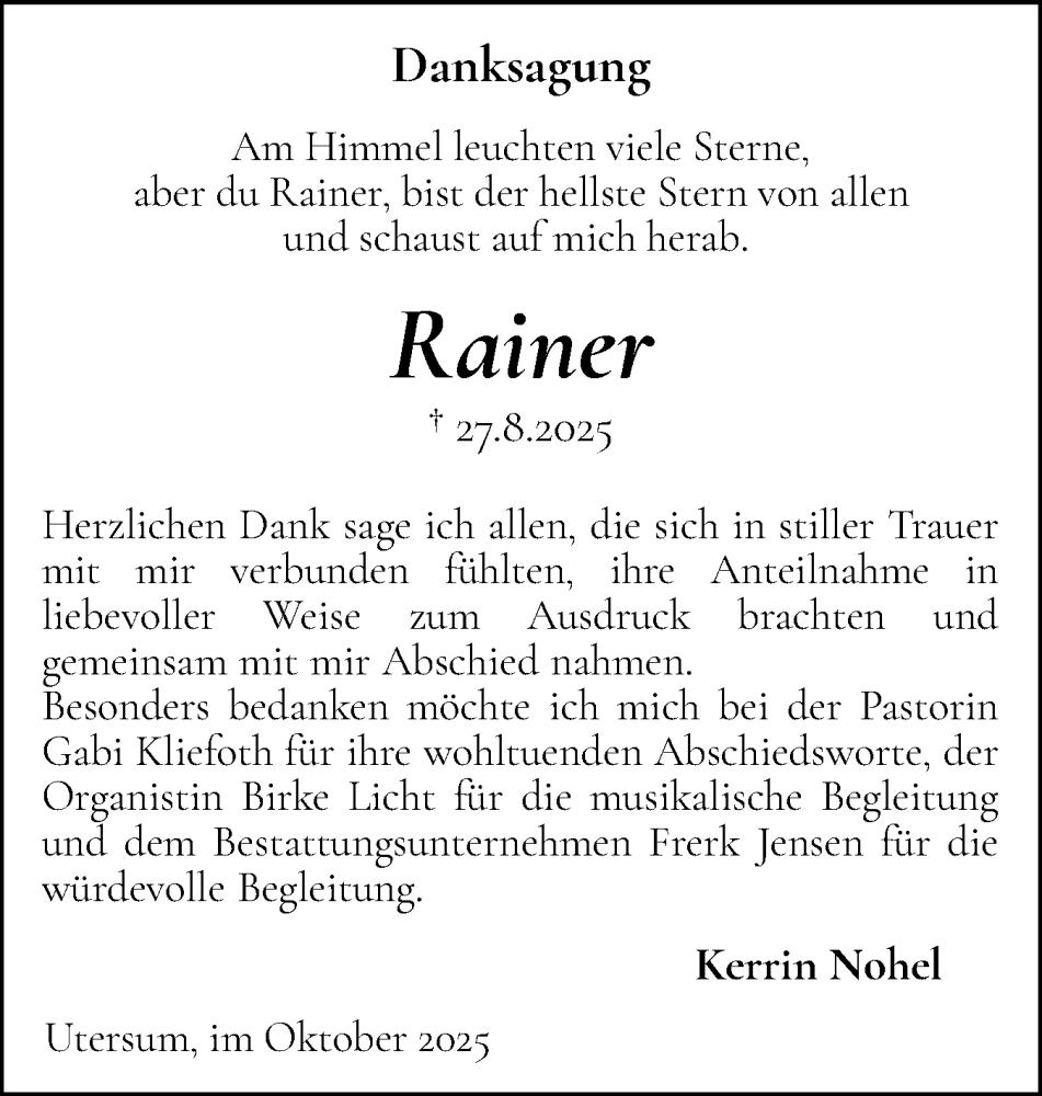  Traueranzeige für Rainer  vom 29.10.2025 aus Der Insel-Bote