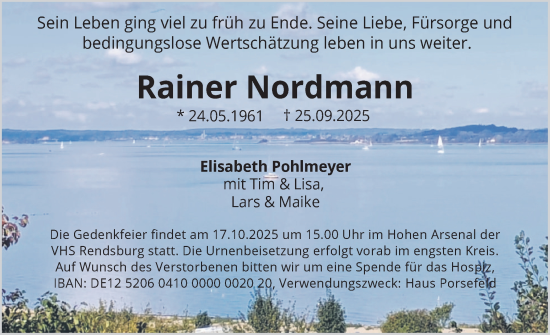 Traueranzeige von Rainer Nordmann von Schleswig-Holsteinische Landeszeitung