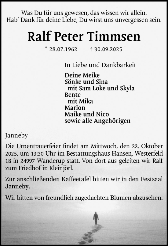 Traueranzeige von Ralf Peter Timmsen von Region Flensburg