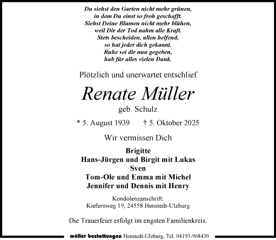 Traueranzeige von Renate Müller von Umschau