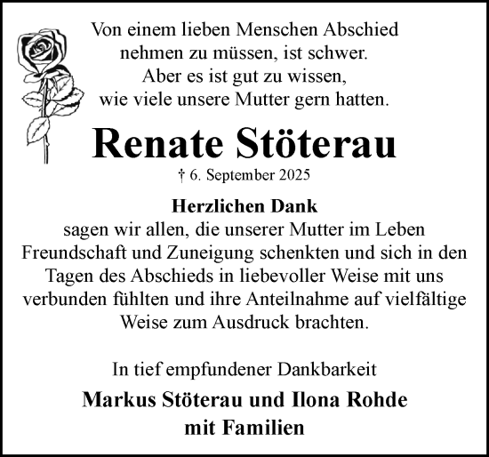 Traueranzeige von Renate Stöterau von Eckernförder Zeitung, Hallo Eckernförde