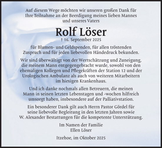 Traueranzeige von Rolf Löser von Norddeutsche Rundschau, Wilstersche Zeitung, Glückstädter Fortuna