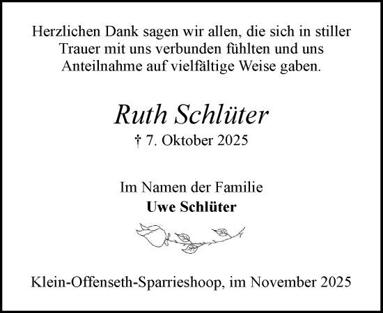 Traueranzeige von Ruth Schlüter von Elmshorner Nachrichten, Barmstedter Zeitung
