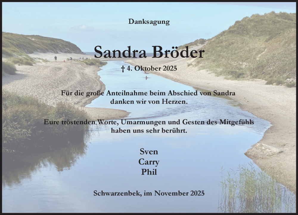  Traueranzeige für Sandra Bröder vom 01.11.2025 aus Wochenend Anzeiger