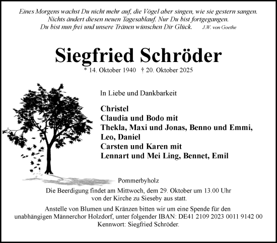 Traueranzeige von Siegfried Schröder von Eckernförder Zeitung