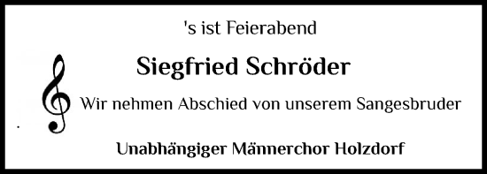 Traueranzeige von Siegfried Schröder von Eckernförder Zeitung, Hallo Eckernförde