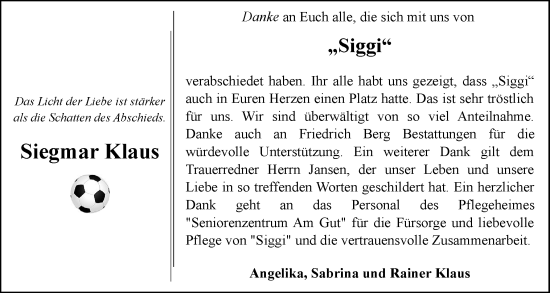 Traueranzeige von Siegmar Klaus von Flensburger Tageblatt