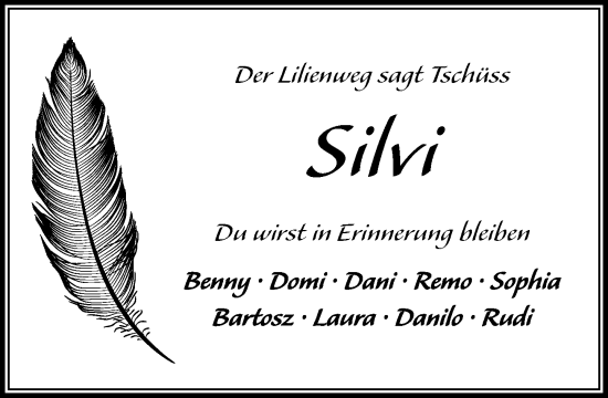 Traueranzeige von Silvi  von MARKT Ahrensburg/Bargteheide/Trittau und Stormarner Tageblatt