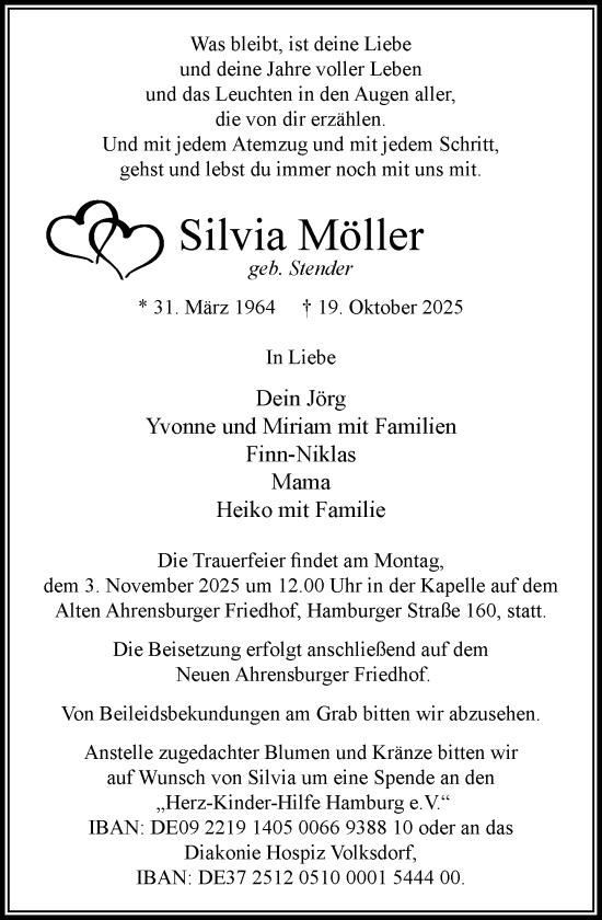 Traueranzeige von Silvia Möller von MARKT Ahrensburg/Bargteheide/Trittau und Stormarner Tageblatt