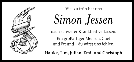 Traueranzeige von Simon Jessen von Husumer Nachrichten, Nordfriesland Tageblatt