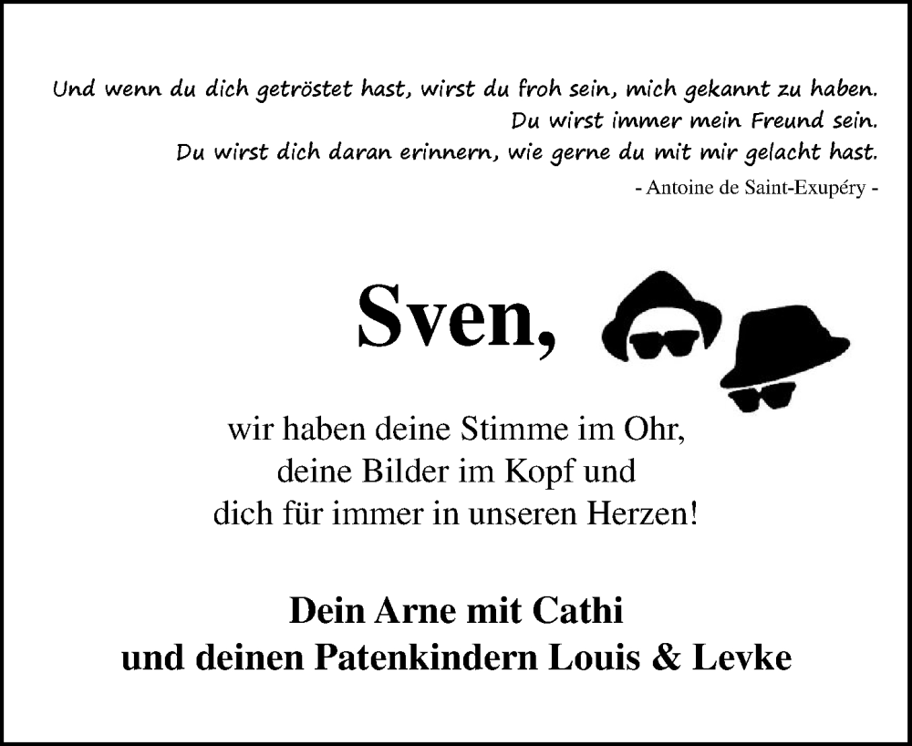  Traueranzeige für Sven  vom 25.10.2025 aus MARKT Ratzeburg/Mölln