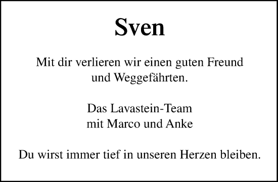 Traueranzeige von Sven  von MARKT Ratzeburg/Mölln