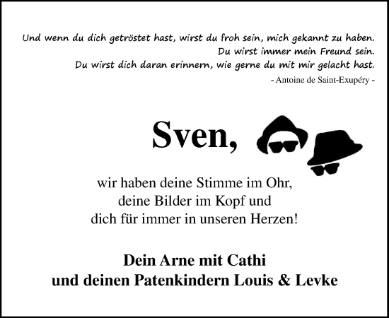 Traueranzeige von Sven  von MARKT Ratzeburg/Mölln
