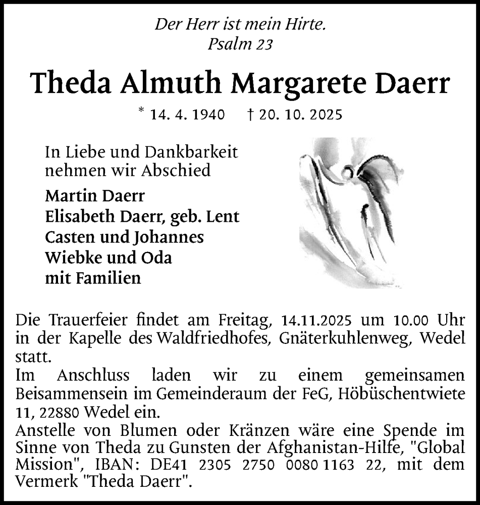  Traueranzeige für Theda Almuth Margarete Daerr vom 01.11.2025 aus Wedel-Schulauer Tageblatt, tip Wedel-Schulauer Tageblatt, tip Rissener Rundschau