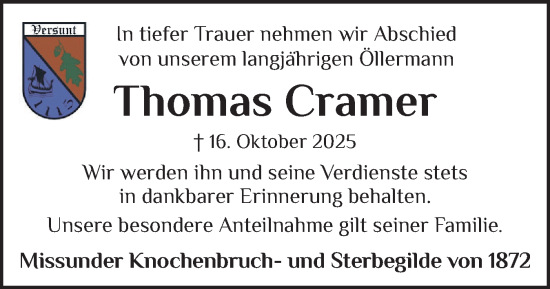 Traueranzeige von Thomas Cramer von Eckernförder Zeitung, Hallo Eckernförde