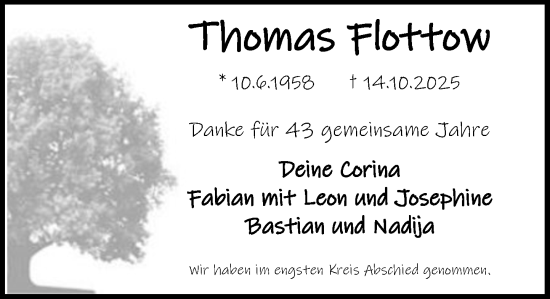 Traueranzeige von Thomas Flottow von MARKT Ratzeburg/Mölln