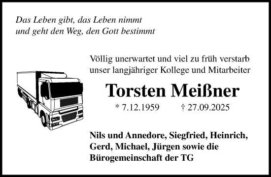 Traueranzeige von Torsten Meißner von MARKT Ratzeburg/Mölln