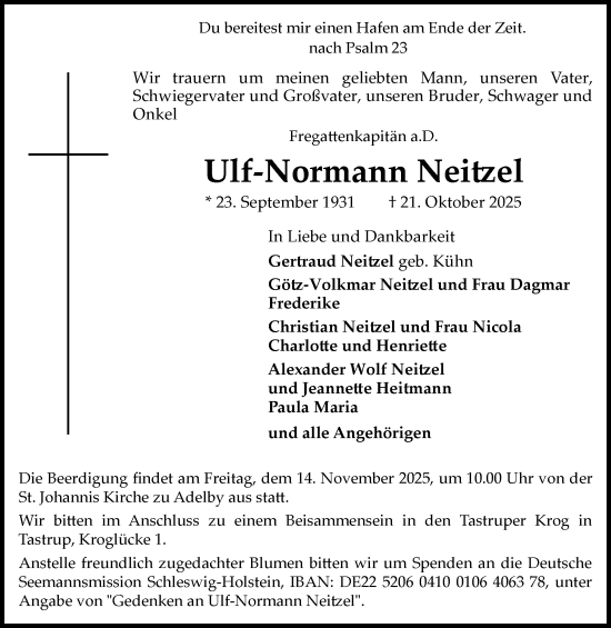 Traueranzeige von Ulf-Normann Neitzel von Flensburger Tageblatt