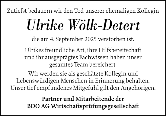 Traueranzeige von Ulrike Wölk-Detert von Flensburger Tageblatt
