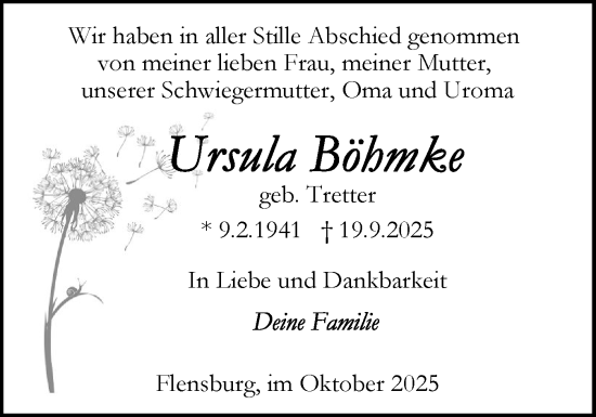 Traueranzeige von Ursula Böhmke von Flensburger Tageblatt