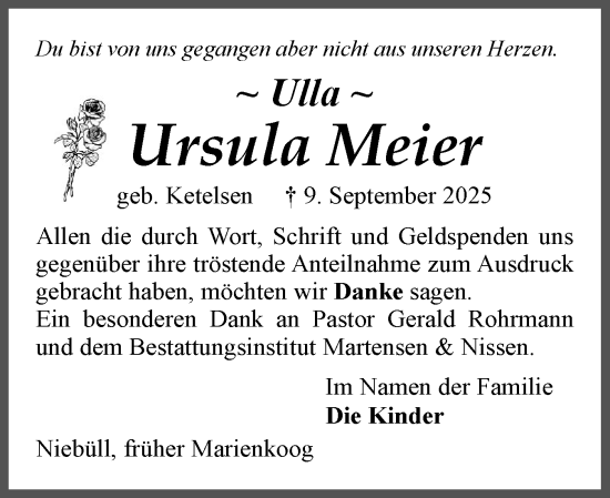 Traueranzeige von Ursula Meier von Region Westküste