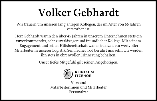 Traueranzeige von Volker Gebhardt von Norddeutsche Rundschau, Wilstersche Zeitung, Glückstädter Fortuna