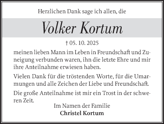 Traueranzeige von Volker Kortum von Schleswiger Nachrichten, Schlei-Bote