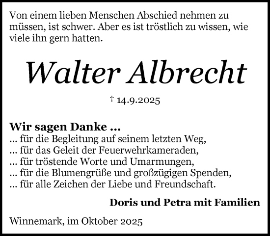 Traueranzeige von Walter Albrecht von Schleswiger Nachrichten, Schlei-Bote, Eckernförder Zeitung
