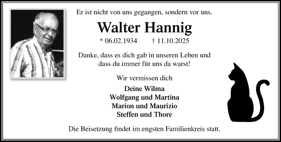 Traueranzeige von Walter Hannig von Umschau