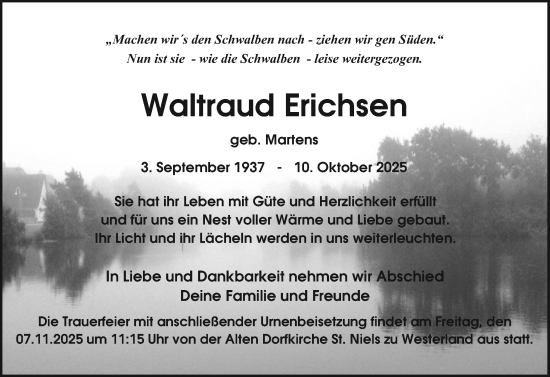 Traueranzeige von Waltraud Erichsen von Sylter Rundschau