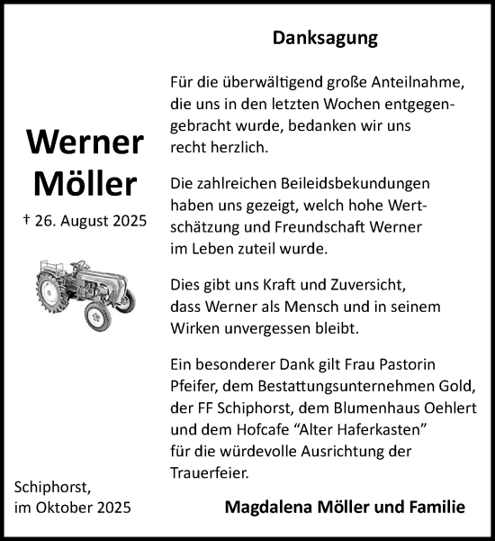 Traueranzeige von Werner Möller von MARKT Ahrensburg/Bargteheide/Trittau und Stormarner Tageblatt