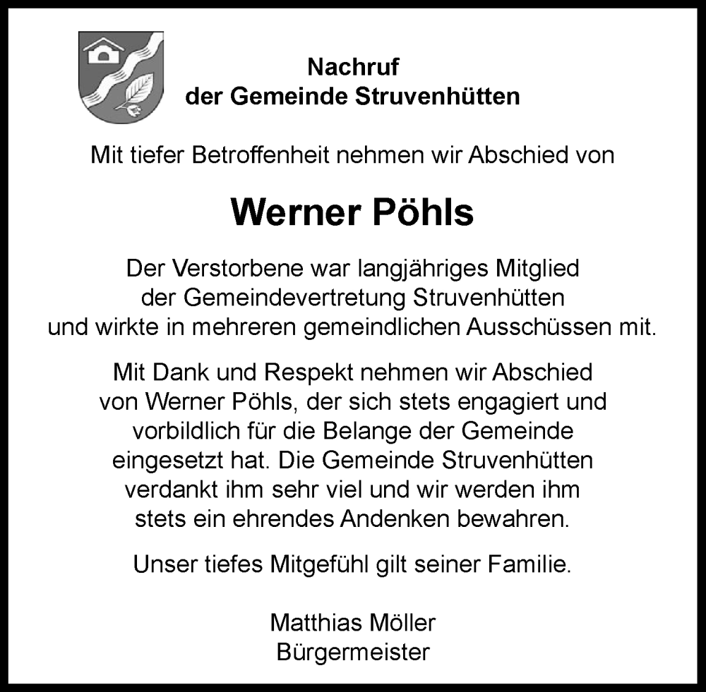  Traueranzeige für Werner Pöhls vom 25.10.2025 aus Umschau