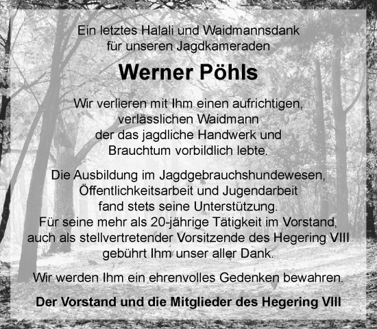Traueranzeige von Werner Pöhls von Umschau