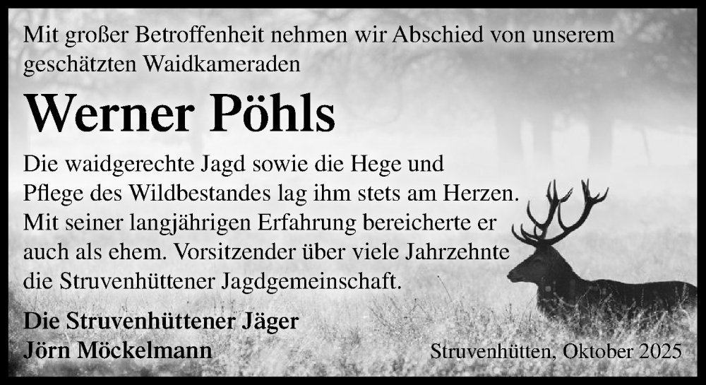 Traueranzeige für Werner Pöhls vom 18.10.2025 aus Umschau