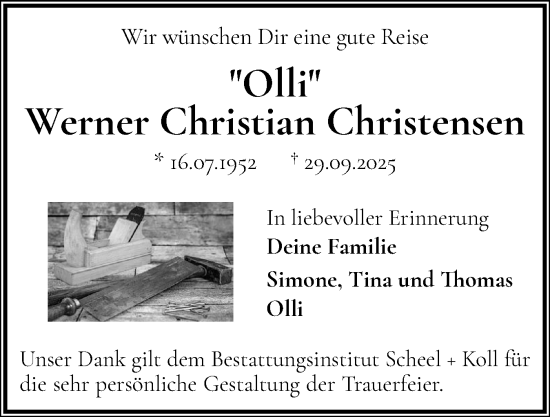 Traueranzeige von Werner Christian Christensen von Eckernförder Zeitung, Hallo Eckernförde