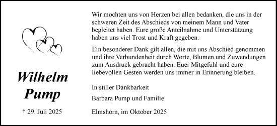 Traueranzeige von Wilhelm Pump von Elmshorner Nachrichten, Barmstedter Zeitung