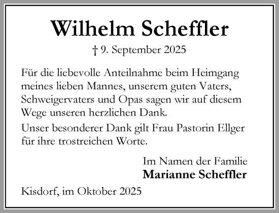 Traueranzeige von Wilhelm Scheffler von Umschau