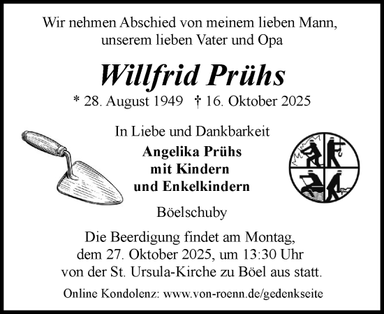 Traueranzeige von Willfrid Prühs von Schleswiger Nachrichten, Schlei-Bote