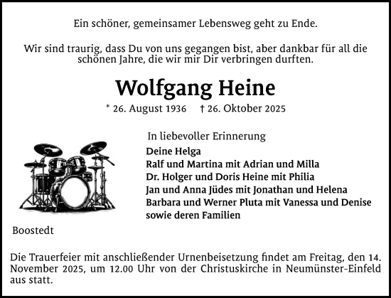 Traueranzeige von Wolfgang Heine von Holsteinischer Courier