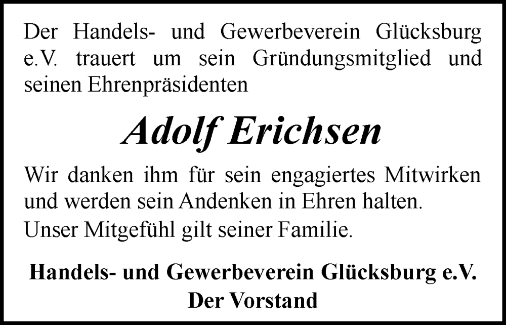  Traueranzeige für Adolf Erichsen vom 14.11.2025 aus Flensburger Tageblatt