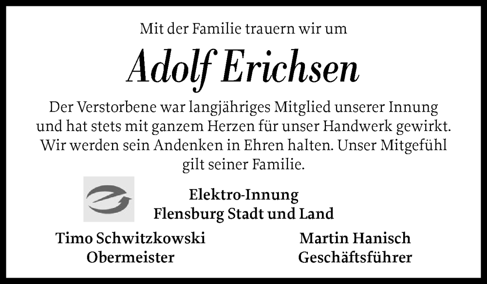  Traueranzeige für Adolf Erichsen vom 20.11.2025 aus Flensburger Tageblatt