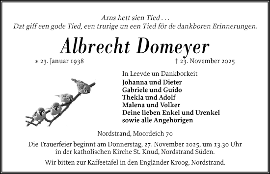 Traueranzeige von Albrecht Domeyer von Region Flensburg