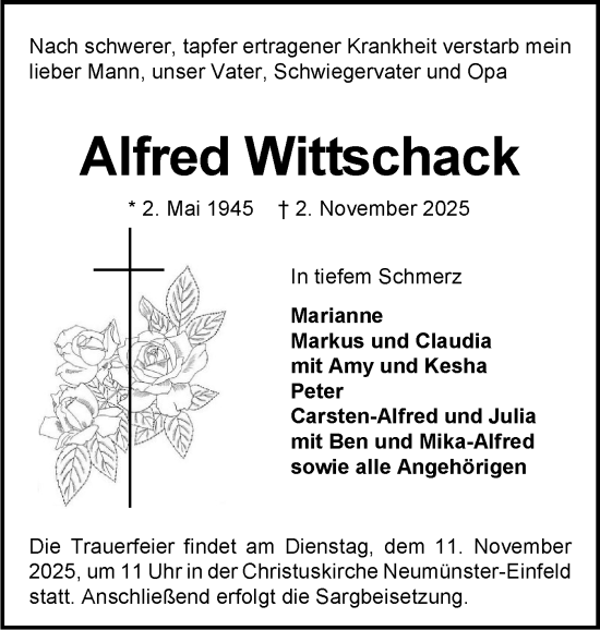 Traueranzeige von Alfred Wittschack von Holsteinischer Courier