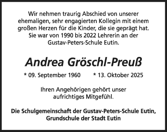 Traueranzeige von Andrea Groschl-Preuß von Ostholsteiner Anzeiger